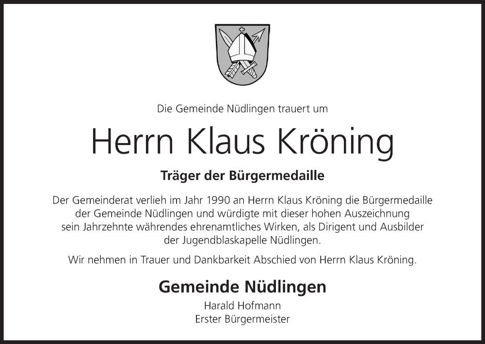  Traueranzeige für Klaus Kröning vom 20.07.2024 aus MGO