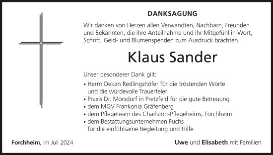 Anzeige von Klaus Sander von MGO