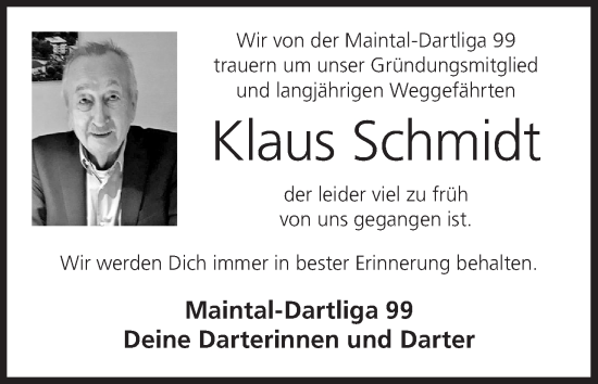 Anzeige von Klaus Schmidt von MGO