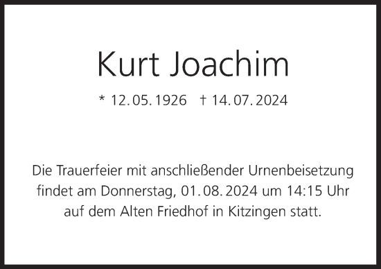 Anzeige von Kurt Joachim von MGO