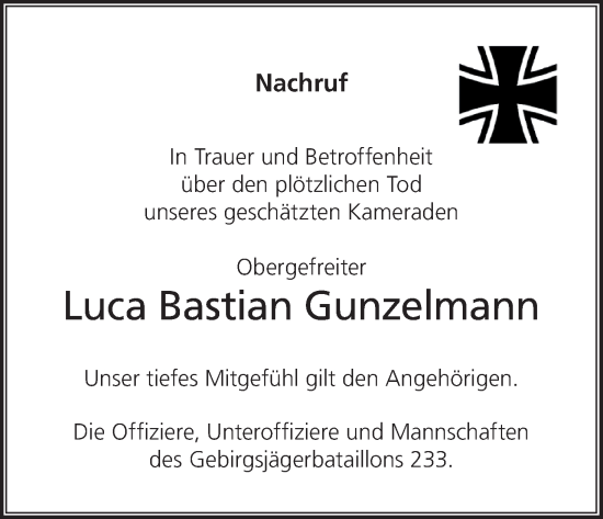 Anzeige von Luca Bastian Gunzelmann von MGO