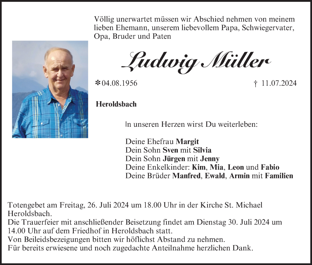  Traueranzeige für Ludwig Müller vom 24.07.2024 aus MGO