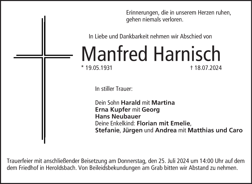  Traueranzeige für Manfred Harnisch vom 20.07.2024 aus MGO