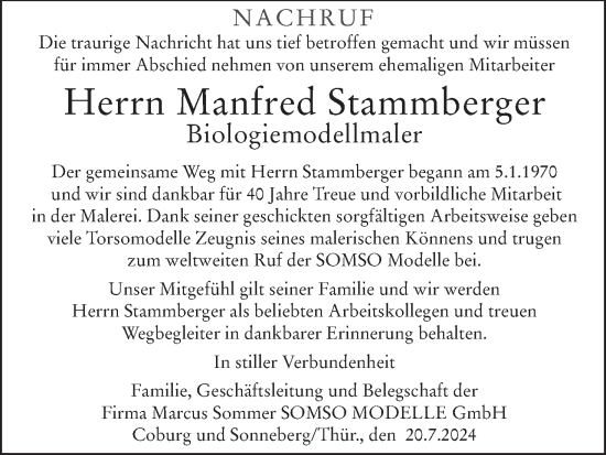 Anzeige von Manfred Stammberger von MGO