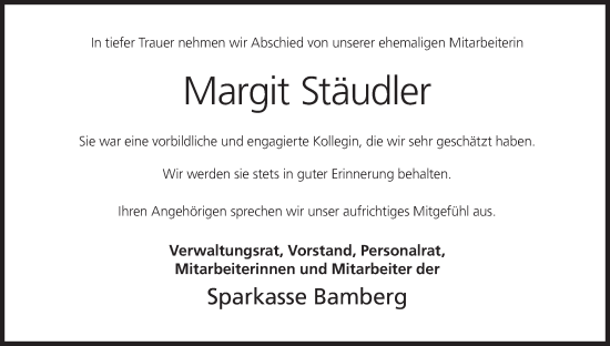 Anzeige von Margit Stäudler von MGO