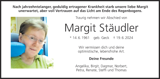Traueranzeige von Margit Stäudler