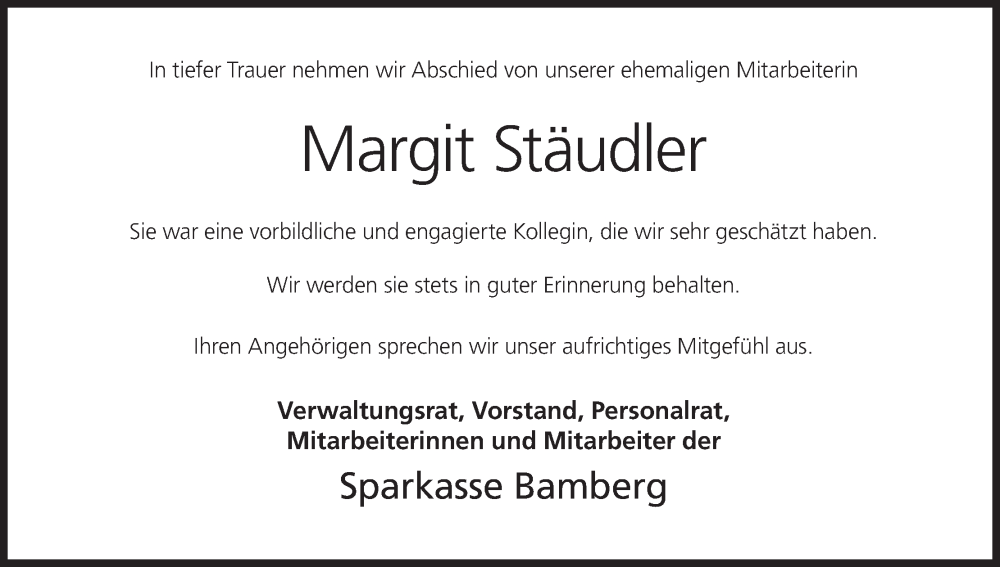  Traueranzeige für Margit Stäudler vom 13.07.2024 aus MGO