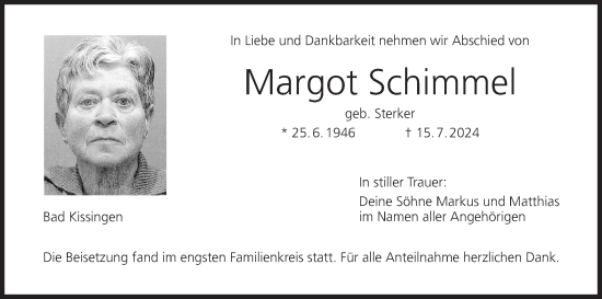 Anzeige von Margot Schimmel von MGO