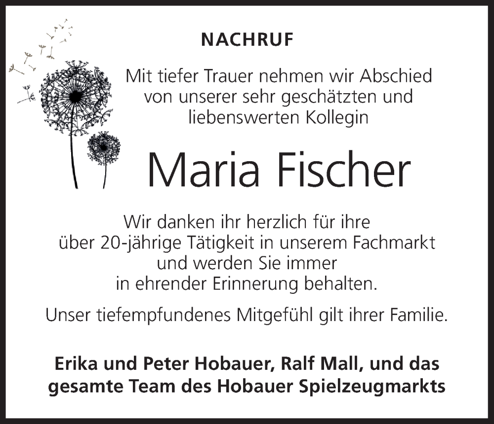  Traueranzeige für Maria Fischer vom 11.07.2024 aus MGO