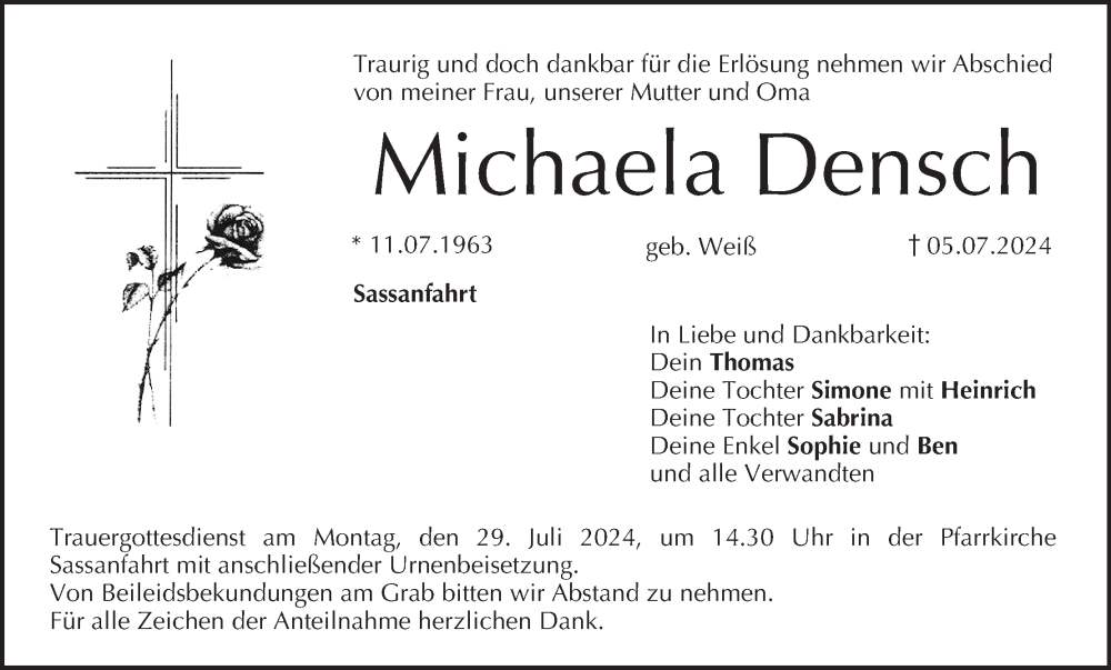  Traueranzeige für Michaela Densch vom 26.07.2024 aus MGO