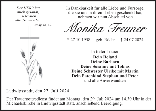 Anzeige von Monika Treuner von MGO