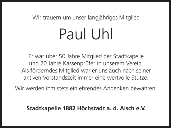 Anzeige von Paul Uhl von MGO