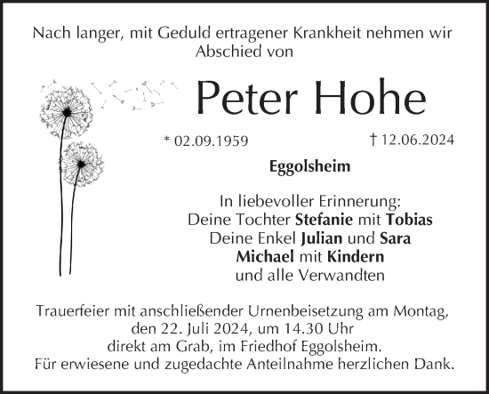 Anzeige von Peter Hohe von MGO