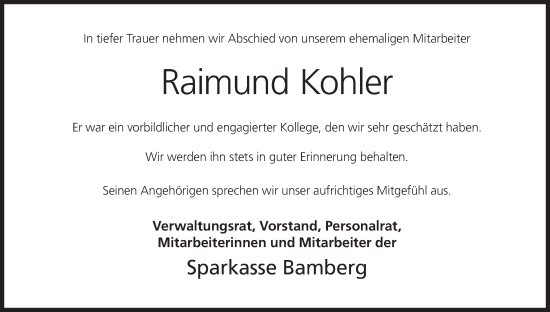 Anzeige von Raimund Kohler von MGO