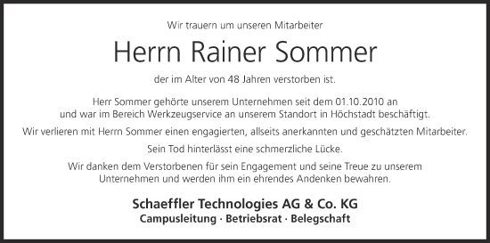 Anzeige von Rainer Sommer von MGO