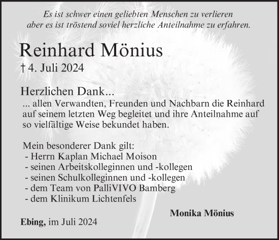 Anzeige von Reinhard Mönius von MGO