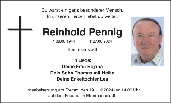 Anzeige von Reinhold Pennig von MGO