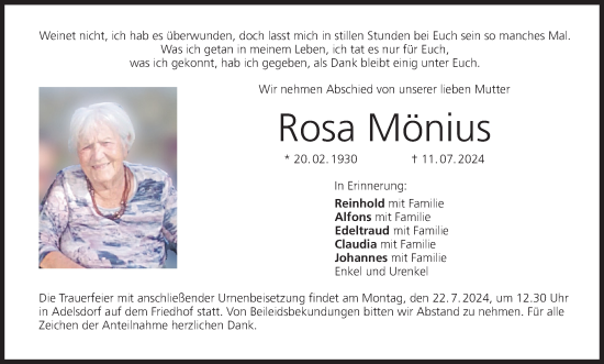 Anzeige von Rosa Mönius von MGO