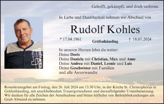 Anzeige von Rudolf Kohles von MGO