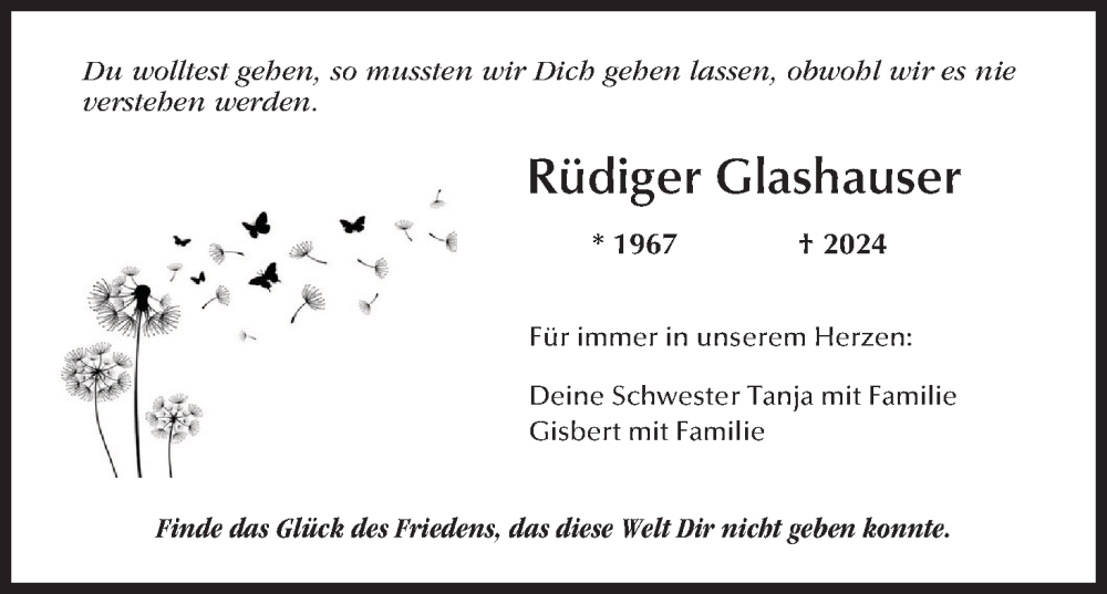  Traueranzeige für Rüdiger Glashauser vom 27.07.2024 aus MGO