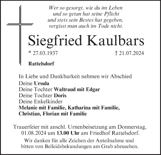 Anzeige von Siegfried Kaulbars von MGO