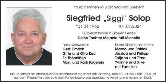 Anzeige von Siegfried Solop von MGO