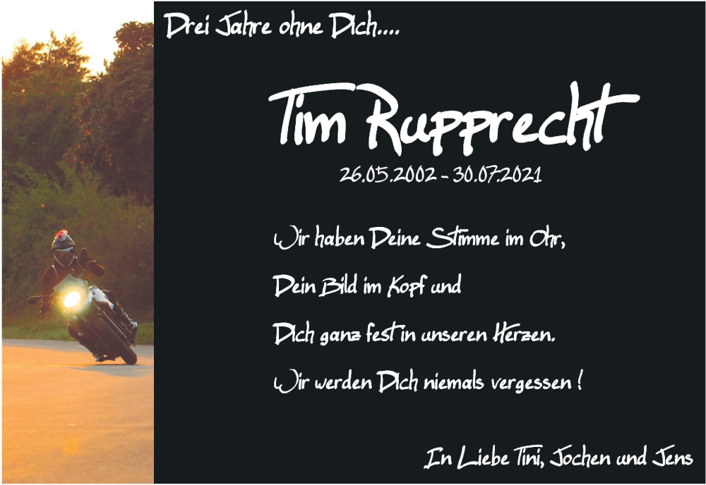  Traueranzeige für Tim Rupprecht vom 30.07.2024 aus MGO