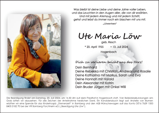 Anzeige von Ute Maria Löw von MGO