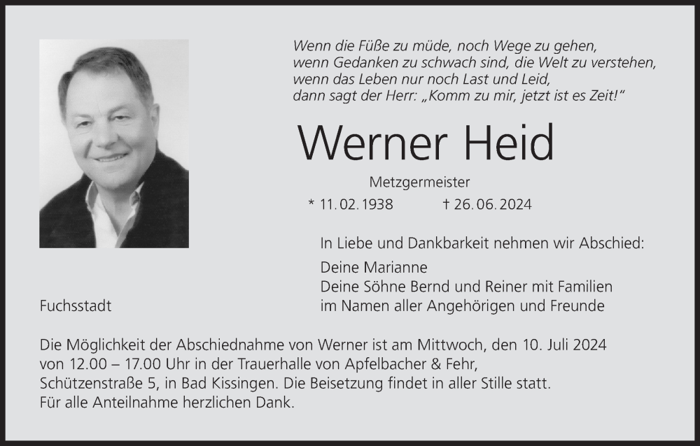  Traueranzeige für Werner Heid vom 05.07.2024 aus MGO