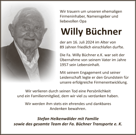 Anzeige von Willy Büchner von MGO