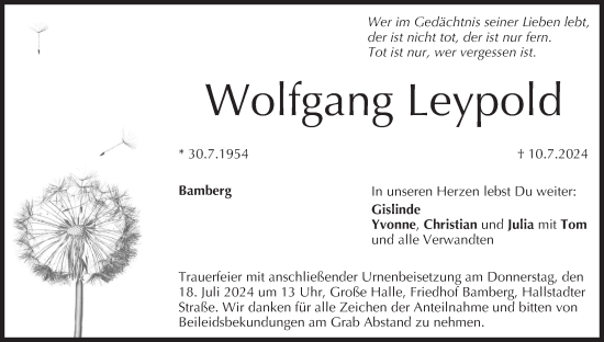 Anzeige von Wolfgang Leypold von MGO