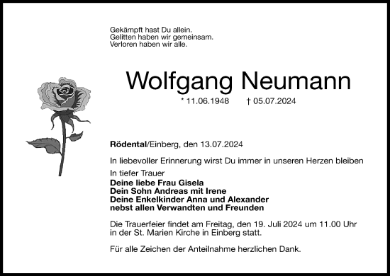 Anzeige von Wolfgang Neumann von MGO