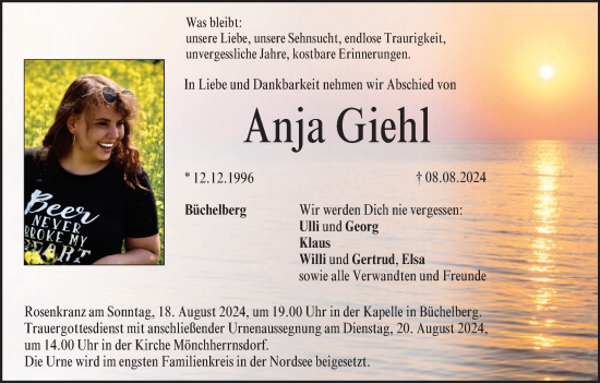 Anzeige von Anja Giehl von MGO