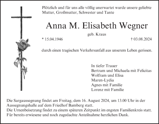 Traueranzeige von Anna M. Elisabeth Wegner