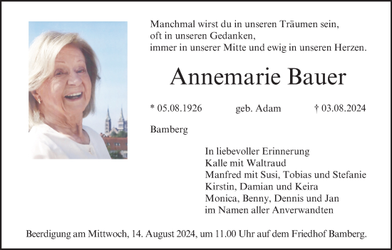 Traueranzeige von Annemarie Bauer