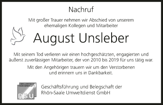 Anzeige von August Unsleber von MGO