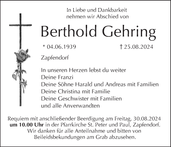 Anzeige von Berthold Gehring von MGO