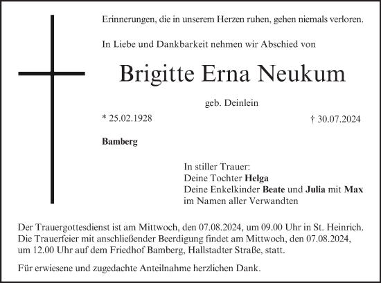 Traueranzeige von Brigitte Erna Neukum