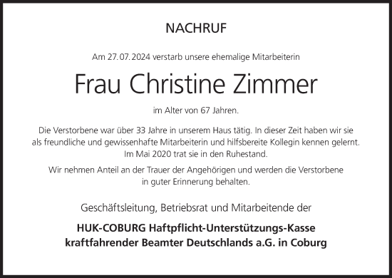 Anzeige von Christine Zimmer von MGO