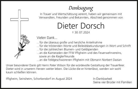 Anzeige von Dieter Dorsch von MGO