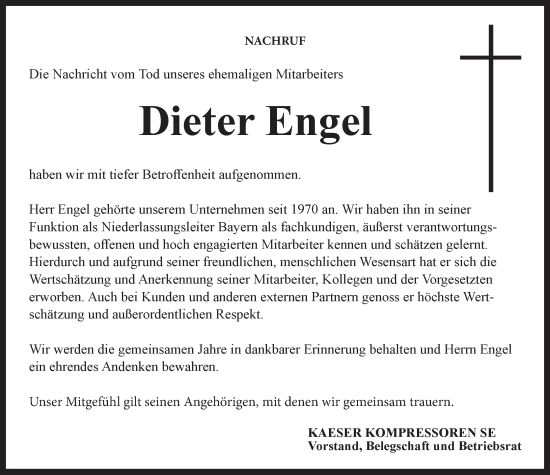 Anzeige von Dieter Engel von MGO