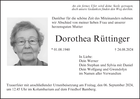 Traueranzeige von Dorothea Rüttinger