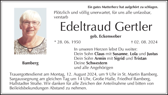Anzeige von Edeltraud Gertler von MGO