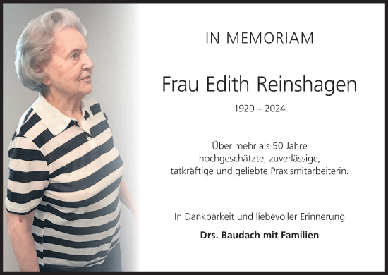 Traueranzeige von Edith Reinshagen