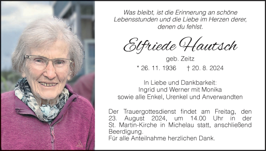 Anzeige von Elfriede Hautsch von MGO