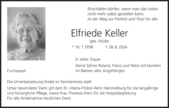 Anzeige von Elfriede Keller von MGO