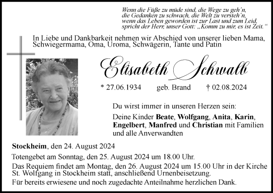 Anzeige von Elisabeth Schwalb von MGO