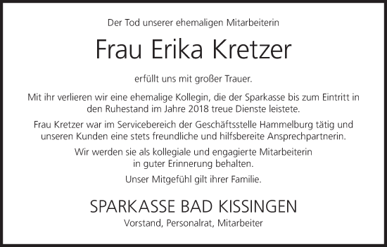 Anzeige von Erika Kretzer von MGO