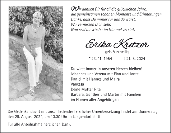 Anzeige von Erika Kretzer von MGO