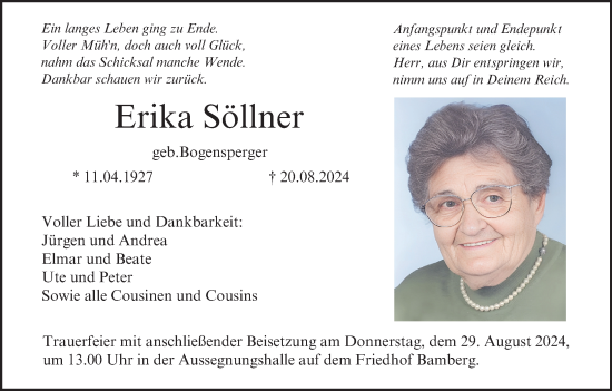 Traueranzeige von Erika Söllner